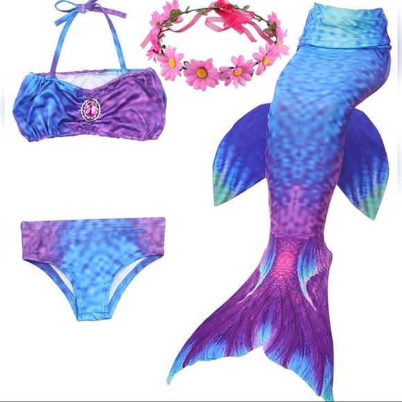 // 7-8Y Purple Girls Bikini Mermaid Swimsuits Mermaid Tails for Swimming XXL 8T